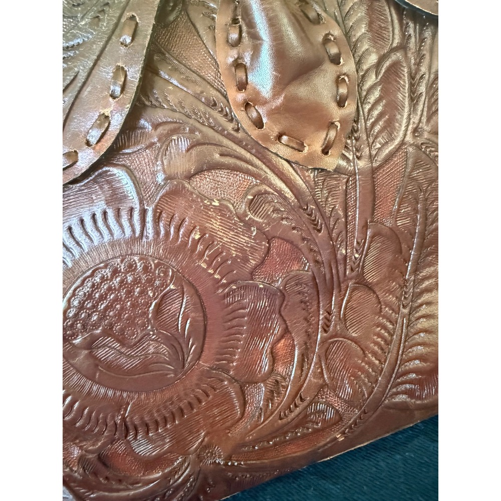 Hand-Tooled Floral Leather Tote in Dark Brown - Picture 8 of 8